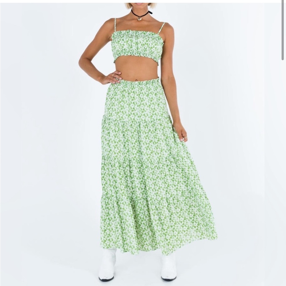 Princess Polly green floral maxi skirt set